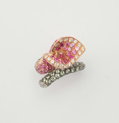 Anello Calla con Diamanti e Zaffiri