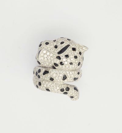 Anello Pantera con Diamanti e Smalto Nero