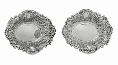 Coppia di Vassoietti Inglesi in Argento, Londra 1876