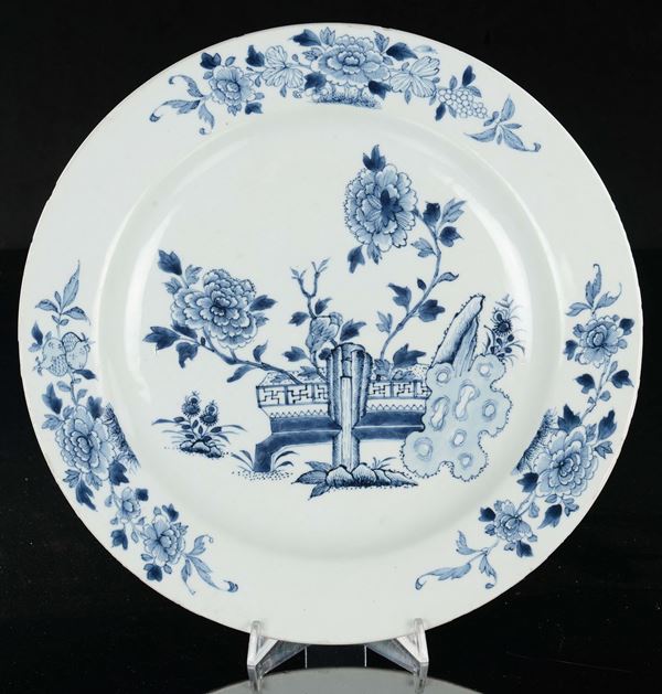 A blue and white dish with roses, China, early 20th century