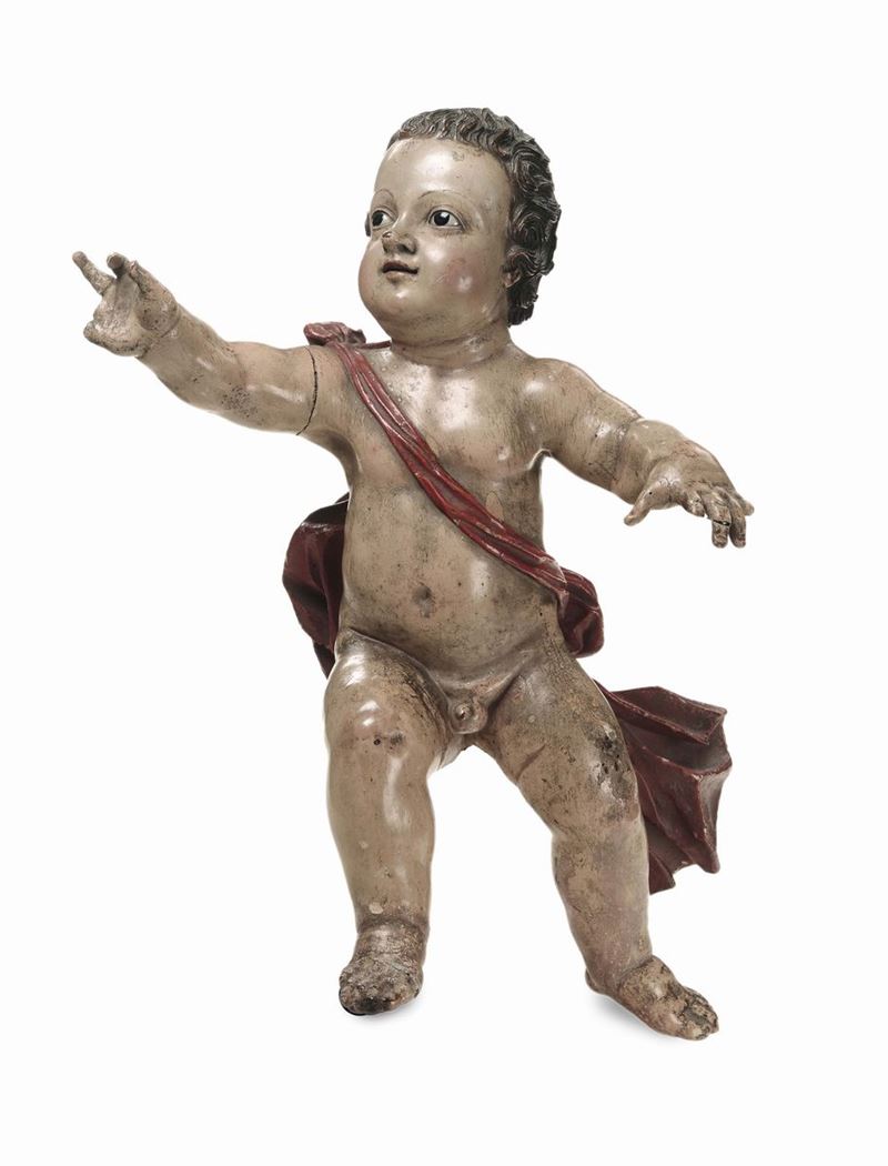 Scultura raffigurante Bambinello in legno laccato, Napoli XVIII secolo  - Asta Scultura e Oggetti d'Arte - Cambi Casa d'Aste