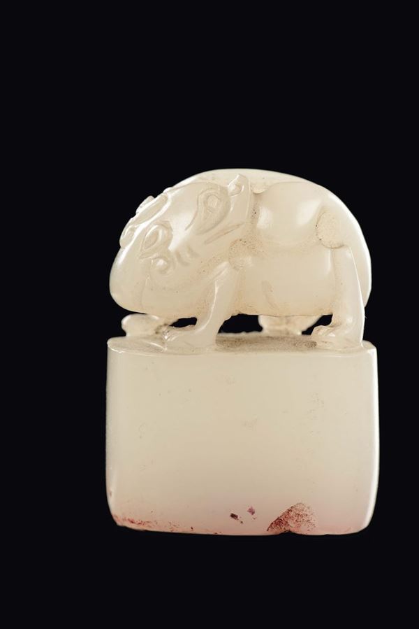 A white jade seal with fantastic animal, China, Qing Dynasty, 18th century