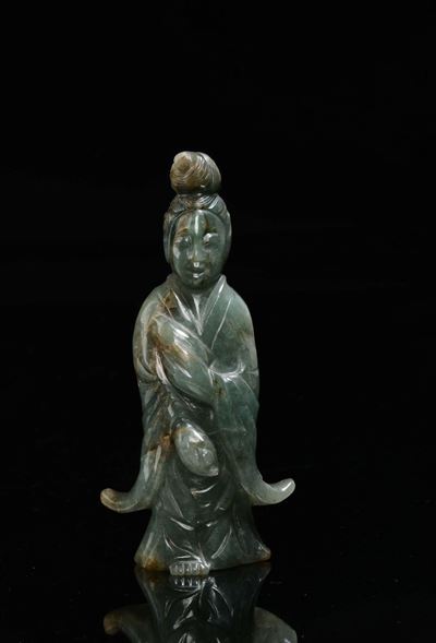 Guanyin in Giada Verde e Russet, Cina, Dinastia Qing, XIX Secolo