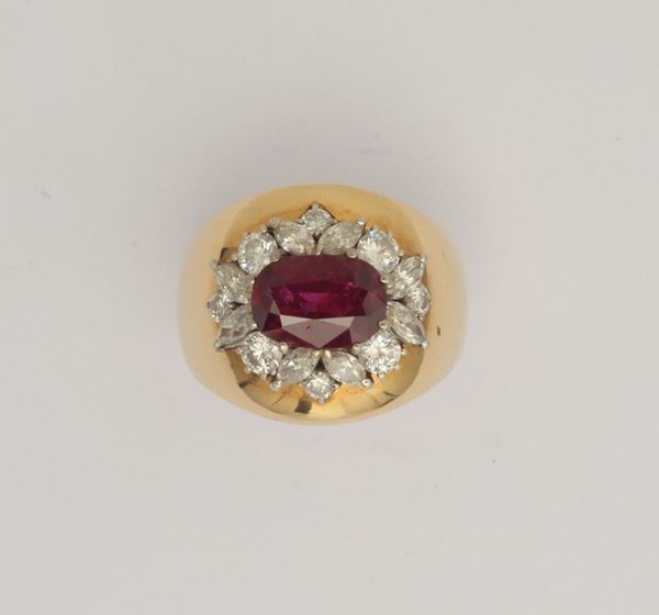 Anello con rubino Tahilandia di ct 2,14 e diamanti