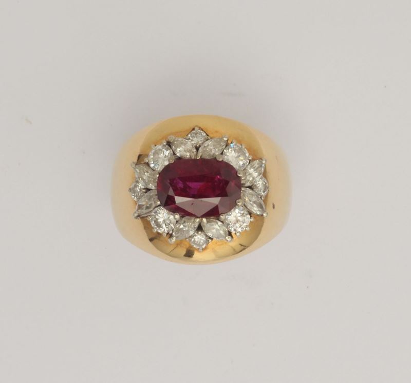 A ruby and diamond cluster ring  - Auction Fine Jewels - I - Cambi Casa d'Aste