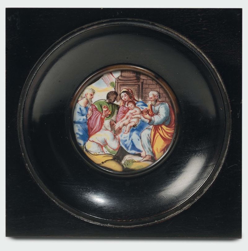 A circular enamel with miniature representing the Sacred Family, 19th century  - Auction Fine Silvers - I - Cambi Casa d'Aste
