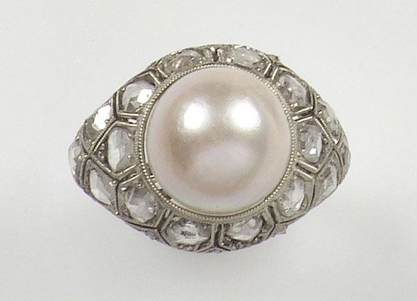 Anello con perla e diamanti taglio a rosa  - Auction Antique and Old Masters - I - Cambi Casa d'Aste