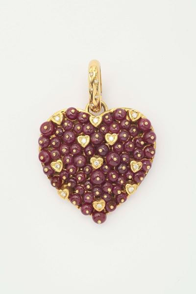 Pendente Cuore con Rubini e Diamanti