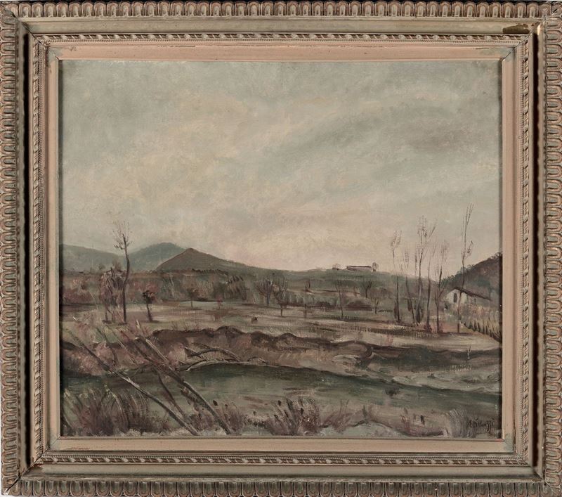 Eso Peluzzi (1894-1985), attribuito a Sulle rive del Bormida, 1937  - Auction Paintings Timed Auction - Cambi Casa d'Aste