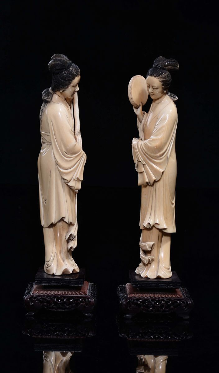 Guanyin, Coppia di musicanti in avorio, Cina, inizio XX secolo