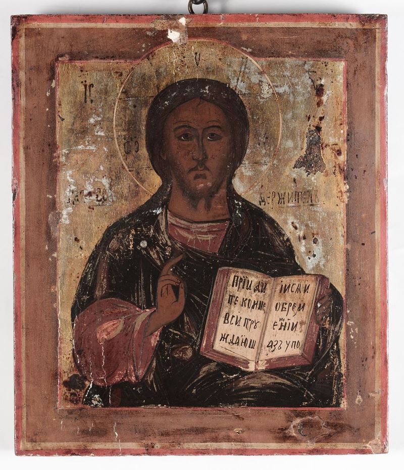 Icona raffigurante Cristo benedicente, Russia XIX secolo  - Asta Antiquariato e Dipinti Antichi - I - Cambi Casa d'Aste