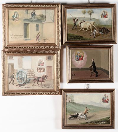 Lotto di Cinque Dipinti Ex Voto