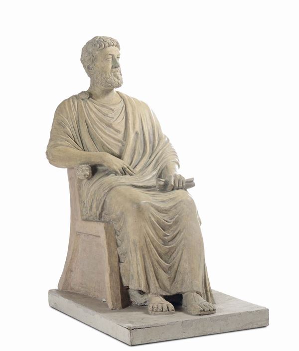 Scultura in stucco monocromo  raffigurante figura di imperatore (Adriano?), arte neoclassica italiana del XIX secolo