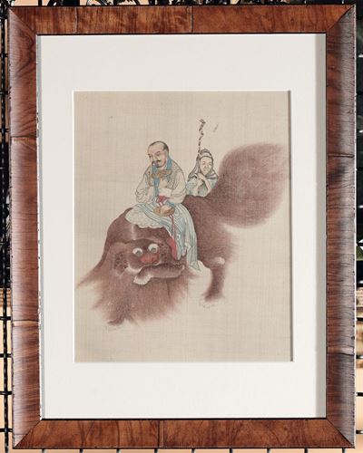 Cina, Dinastia Qing, Otto dipinti su seta raffiguranti figure di saggio con animali fantastici, X...