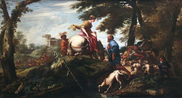 Giovanni Benedetto Castiglione detto il Grechetto (Genova 1609 - Mantova 1664) attribuito a Rebecca incontra Isacco