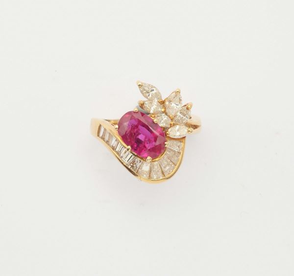 A ruby and diamond ring. Gemmological report CISGEM