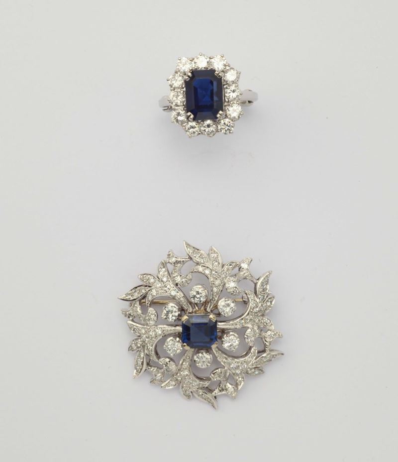 A lot of sapphire and diamond ring and brooch  - Auction Fine Jewels - I - Cambi Casa d'Aste