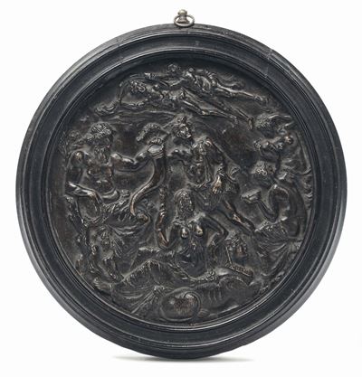 Arte Fiorentina del XVI Secoloplacca Circolare in Bronzo Raffigurante il Rilievo della Tazza Farn...