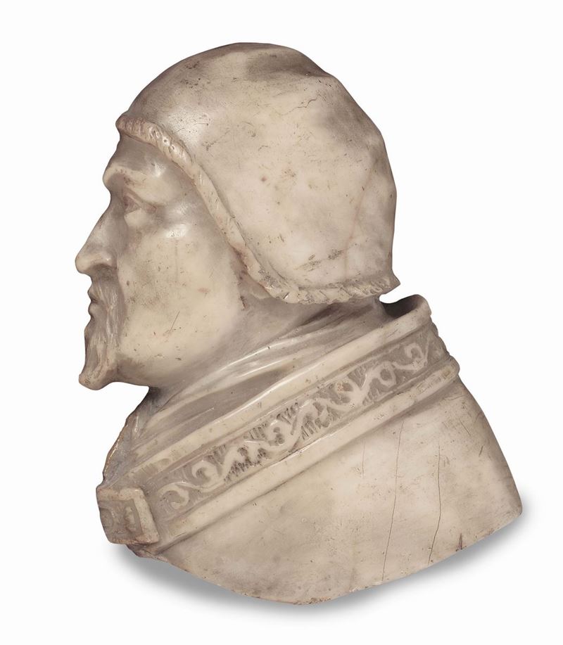 Scultore romano dell'inizio del XVII secolo Profilo in marmo di Papa Paolo V Borghese (1605-1621)  - Asta Fine Art Selection - II - Cambi Casa d'Aste