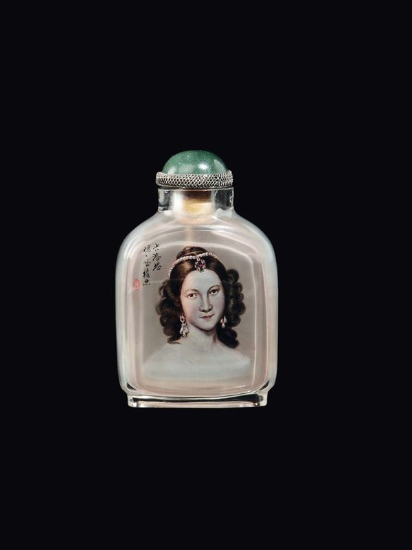 A rock crystal snuff bottle with Ding Hong's painting, China, 20th century