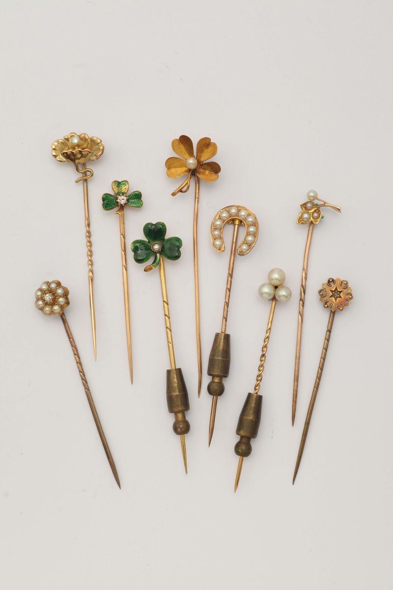Collection of 9 tie pins  - Auction Fine Jewels - I - Cambi Casa d'Aste