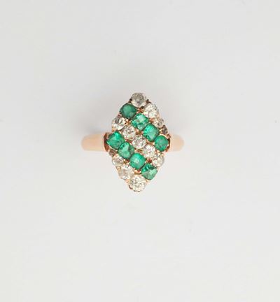Anello a Losanga con Diamanti e Smeraldi