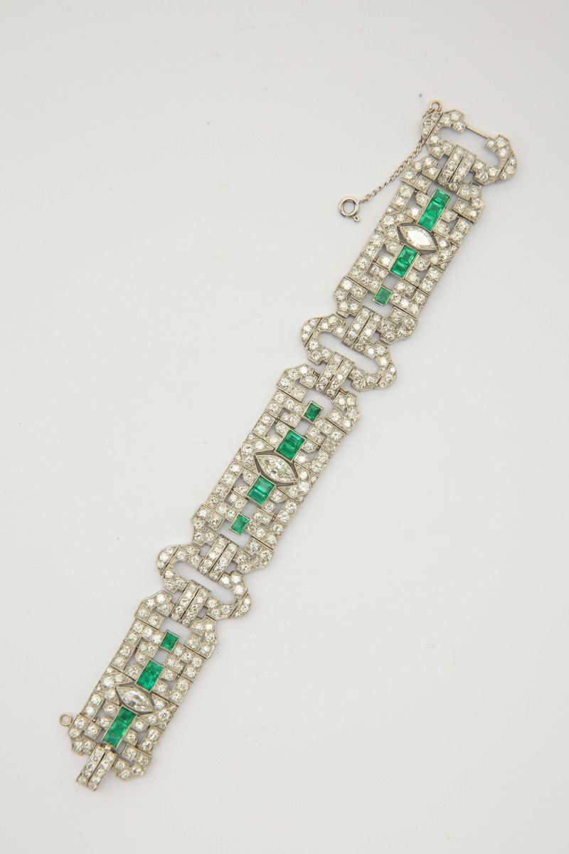 A diamond, emerald and platinum bracelet  - Auction Fine Jewels - I - Cambi Casa d'Aste
