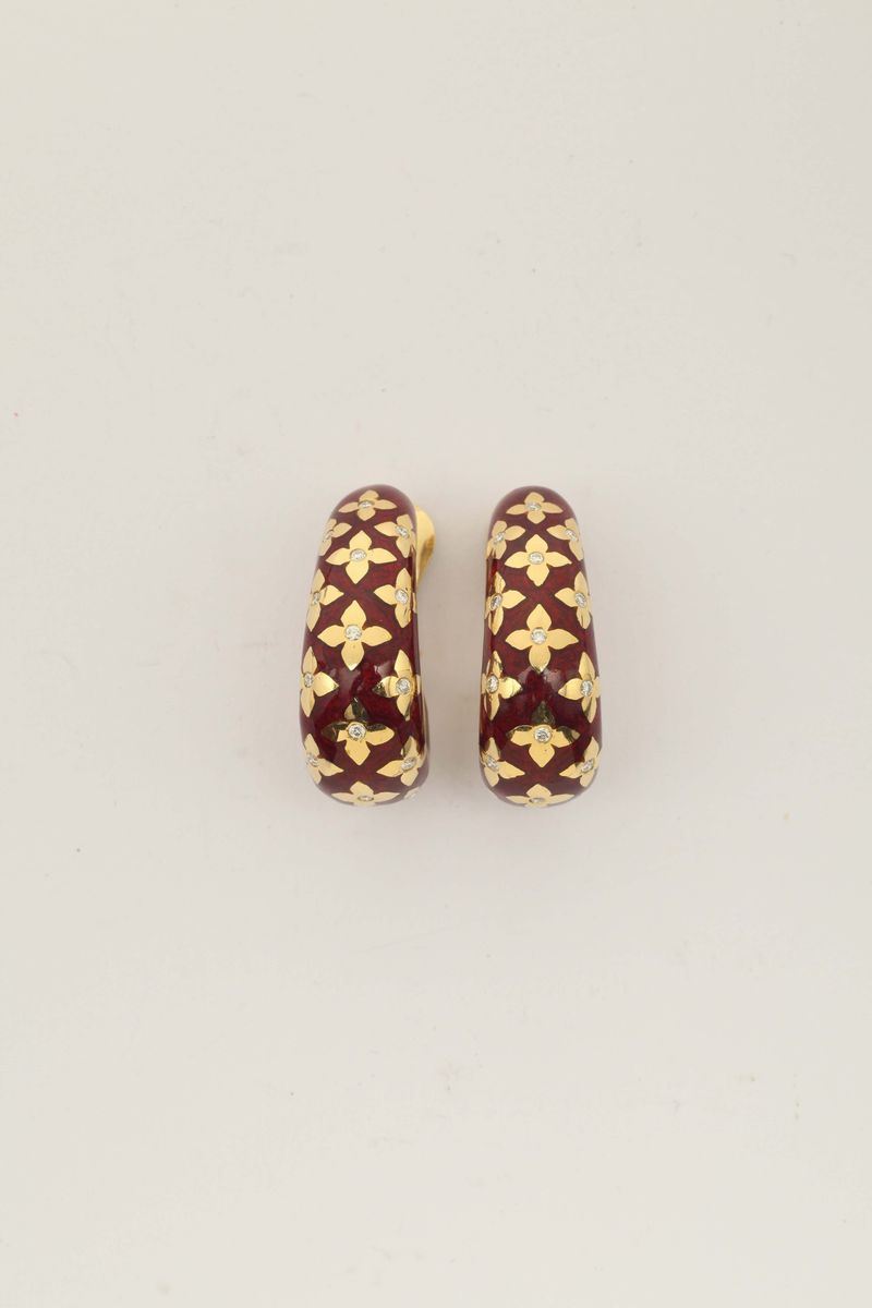 A pair of gold and enamel earrings. Signed Webb  - Auction Fine Jewels - I - Cambi Casa d'Aste