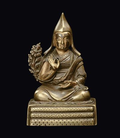 Tsongkhapa, Figura in bronzo dorato, Tibet, XVIII secolo