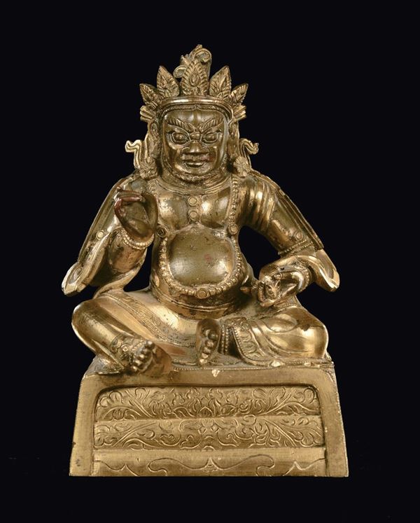 Figura di Vaishravana in bronzo dorato, Tibet, XVII secolo