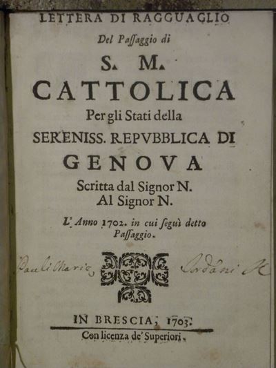 Genova / Bernardo di Chiaravalle e Autori Varicopia di Lettera Scritta L'anno 1119 alla Città,e P...
