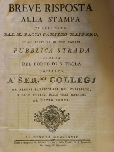 Genova - Anonimobreve Risposta alla Stampa Pubblicata dal M.paolo Camillo Mainero, in Cui Pretend...