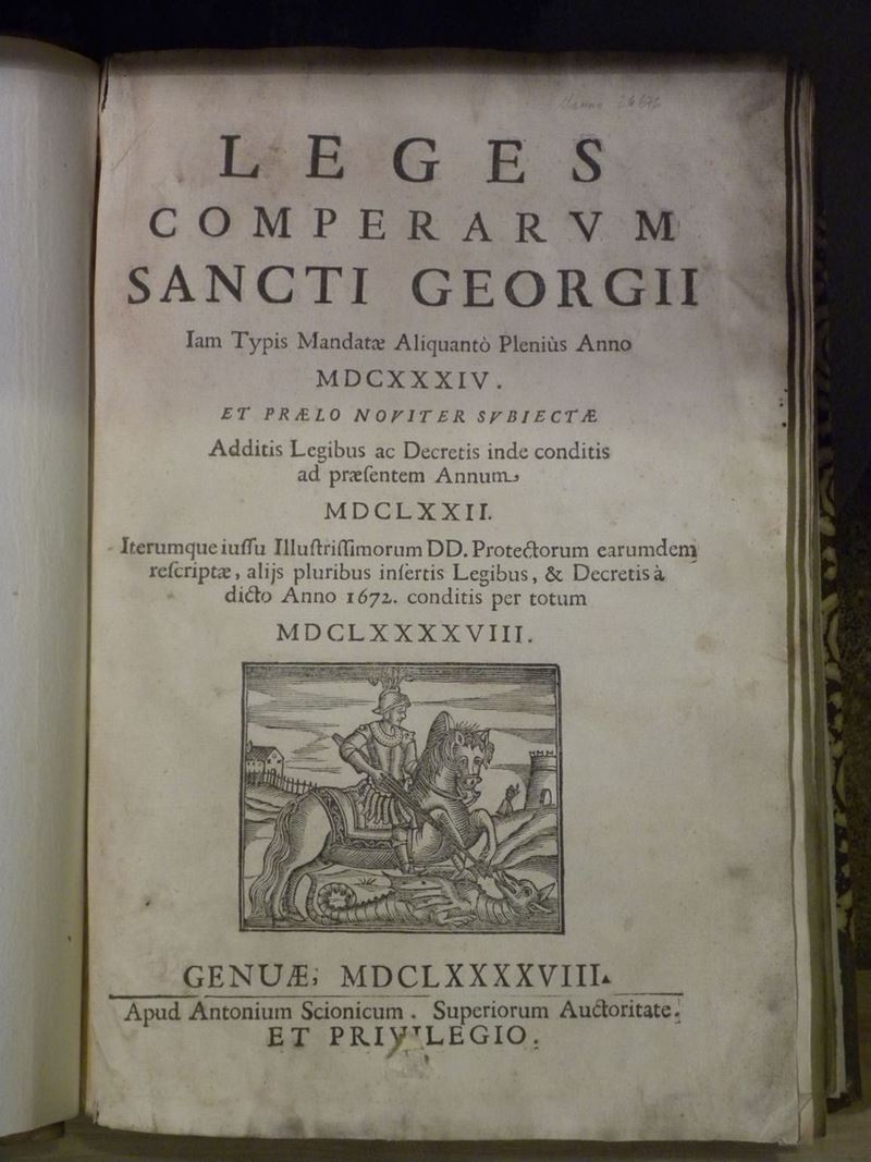 Economia - Genova Leges comperarum Sancti Georgii..  - Auction Books - Cambi Casa d'Aste