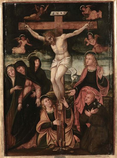 Scuola Piemontese del XVI Secolocrocefissione con Figure e Santi