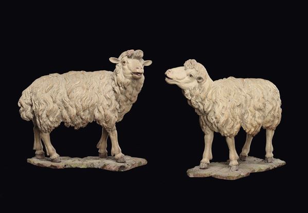 Due pecore in terracotta, Napoli XVIII-XIX secolo