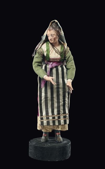 Donna con Veste Verde e Grembiule a Righe, Napoli XVIII-XIX Secolo