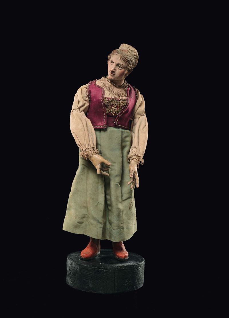 Donna con gilet rosso e gonna verde, Napoli XVIII-XIX secolo  - Auction Sculptures of the Genoese and Neapolitan Crib - I - Cambi Casa d'Aste