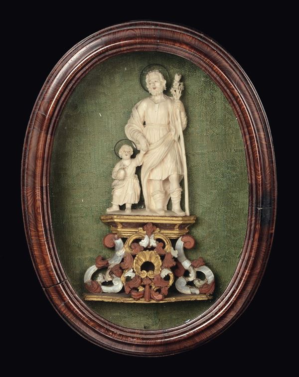 Scultura in avorio raffigurante San Giuseppe e Gesù bambino, Maestranze trapanesi, Bottega dei Tipa, XVIII secolo