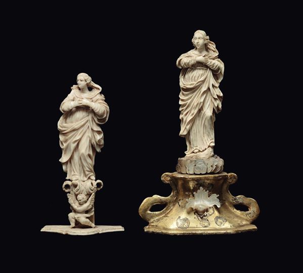 Due figure di Immacolata in avorio scolpito, Maestranza trapanesi del XVIII secolo