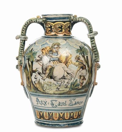 Grande Vaso Biansato in Maiolica, Castelli XVIII Secolo