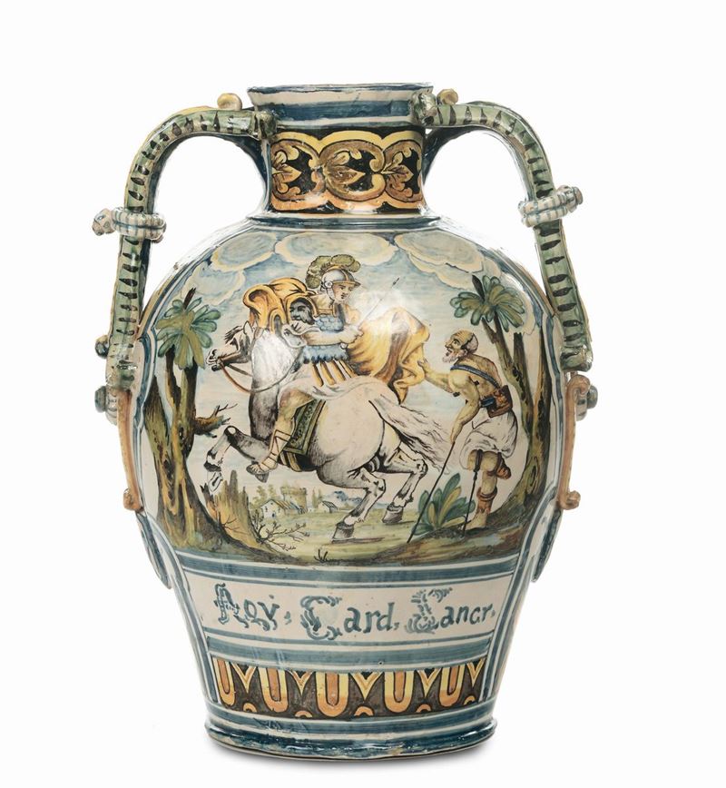 Grande vaso biansato in maiolica, Castelli XVIII secolo  - Asta Fine Art Selection - II - Cambi Casa d'Aste