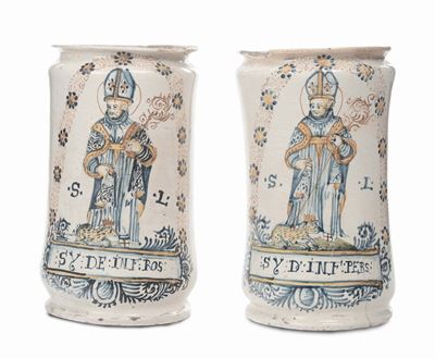 Coppia di Grandi Albarelli in Maiolica, Castelli XVIII Secolo