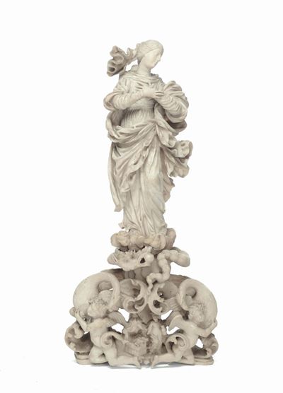 Scultura in Marmo Alabastrino Raffigurante Immacolata, Maestro Trapanese (andrea Tipa?) Prima Met...