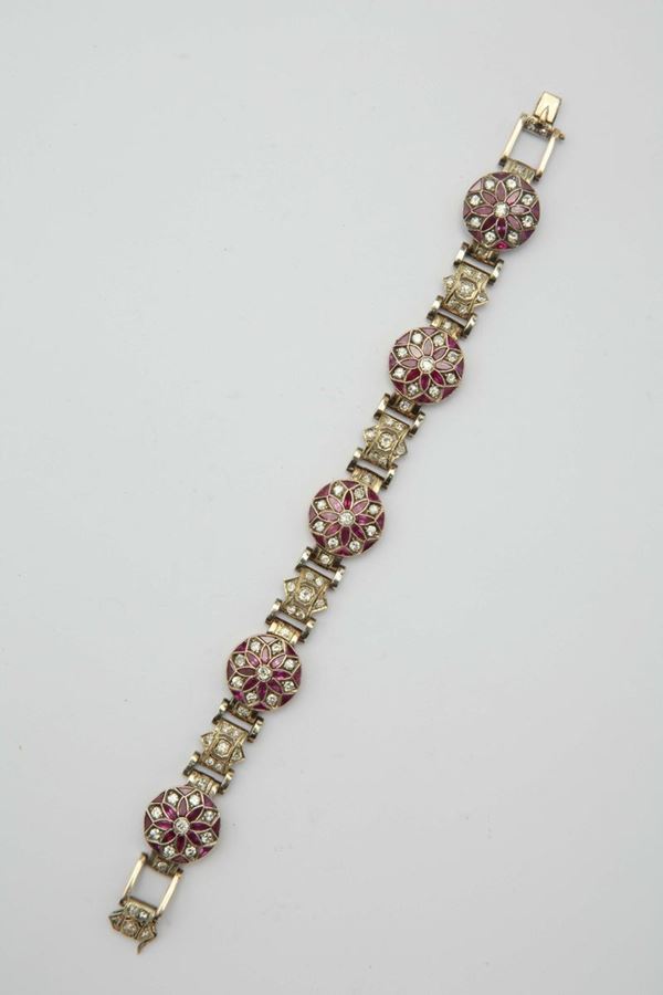 A ruby and rose cut diamond bracelet