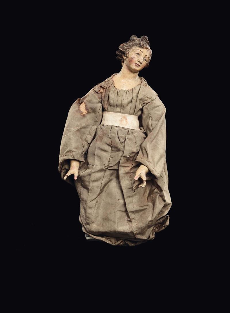Angioletto con veste tortora, Napoli XVIII-XIX secolo  - Asta Sculture del Presepe Napoletano e Genovese - I - Cambi Casa d'Aste