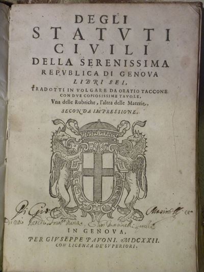 Statuti Civili - Genovadegli Statuti Civili della Serenissima Repubblica di Genova