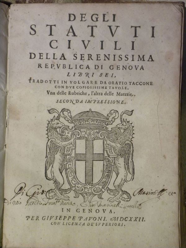 Statuti civili - Genova Degli statuti civili della Serenissima Repubblica di Genova