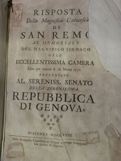 Genova - Sanremorisposta della Magnifica Università di San Remo al Memoriale del Magnifico Sindac...