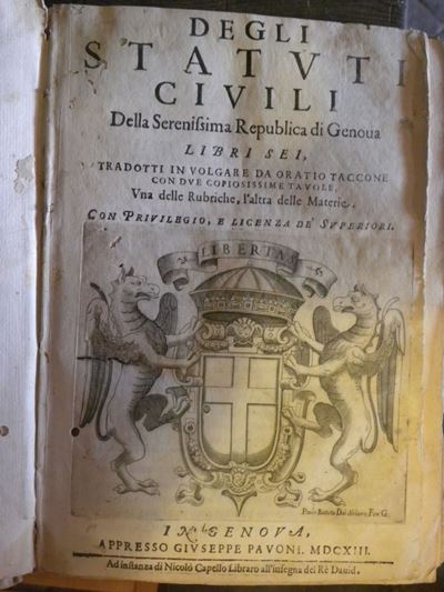 Statuti Civili - Genovadegli Statuti Civili della Serenissima Repubblica di Genova Libri Sei,trad...
