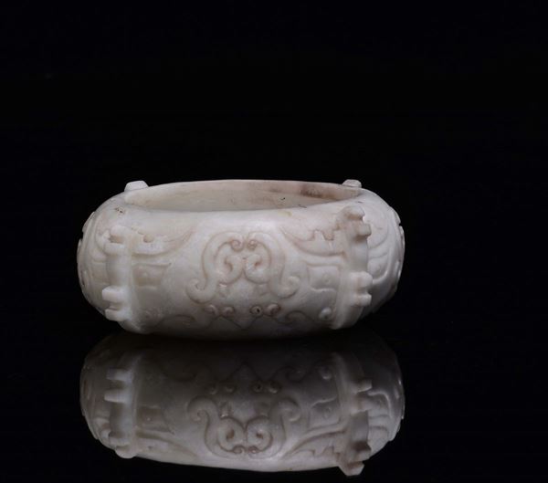 A soapstone brushbowl with archaic style decoration, China, 20th century